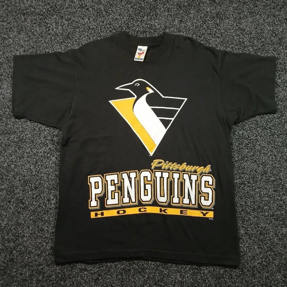 Vintage Pittsburgh Penguins NHL T Shirt XL Artex Sportswear Black 90s USA Made